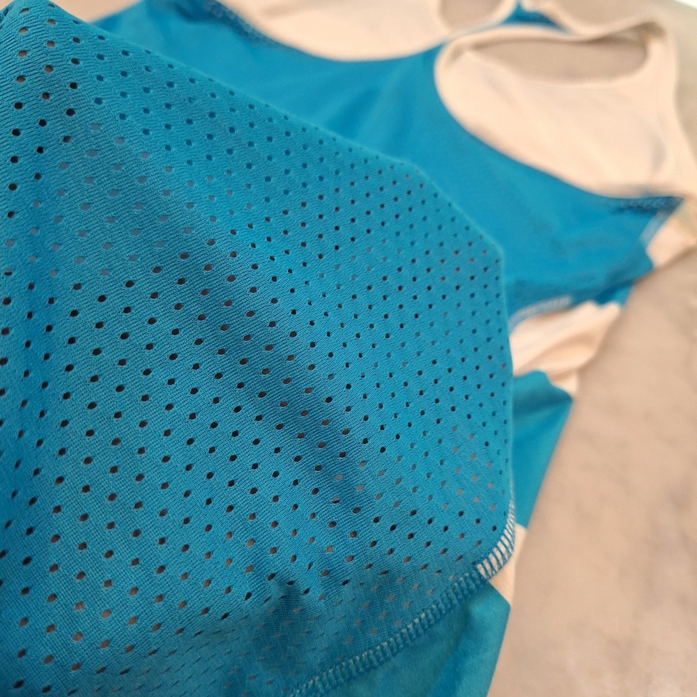 Nike Tank Top Women Medium Teal White Striped Mesh Racerback Activewear Running - Picture 4 of 7